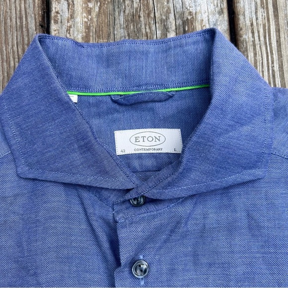 Eton Chelsea Men's Blue cotton button down chest pocket Contemporary Fit Shirt - Picture 2 of 3
